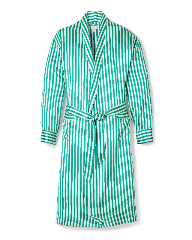 Men's Silk Long Robe in Green Stripe