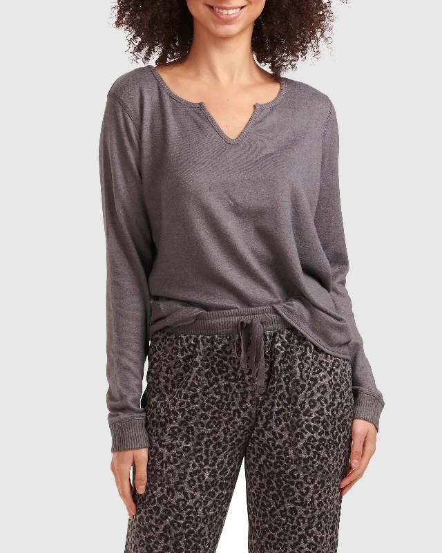 charcoal-animal-print-split-neck-pullover-pj-set