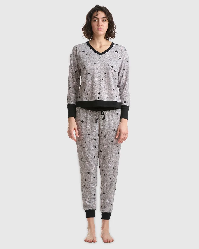 Charcoal Star V-Neck Jogger PJ Set