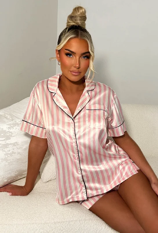 Fool Me Once Pink Satin Short Sleeve Printed PJ Set