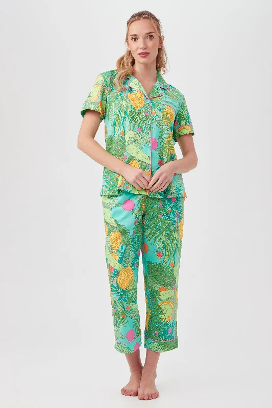 GOING BANANAS WOMEN'S SHORT SLEEVE CROPPED PANT POPLIN PJ SET