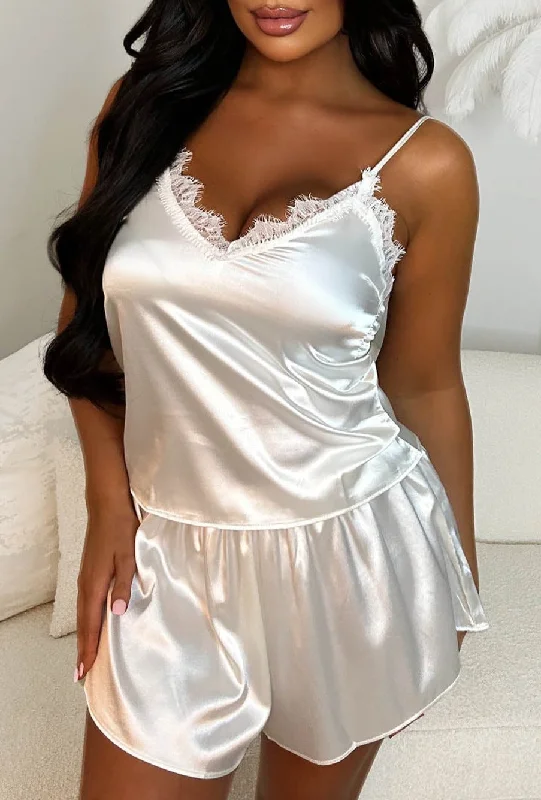 Got You Girl White Lace Trim Satin PJ Set