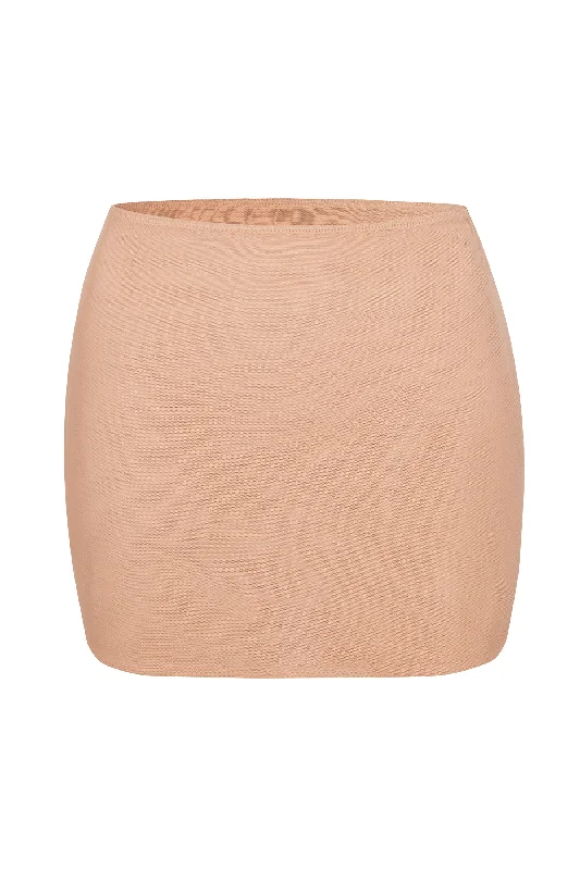 Soft Mesh Low-Rise Micro Mini Slip Skirt in Warm Peach