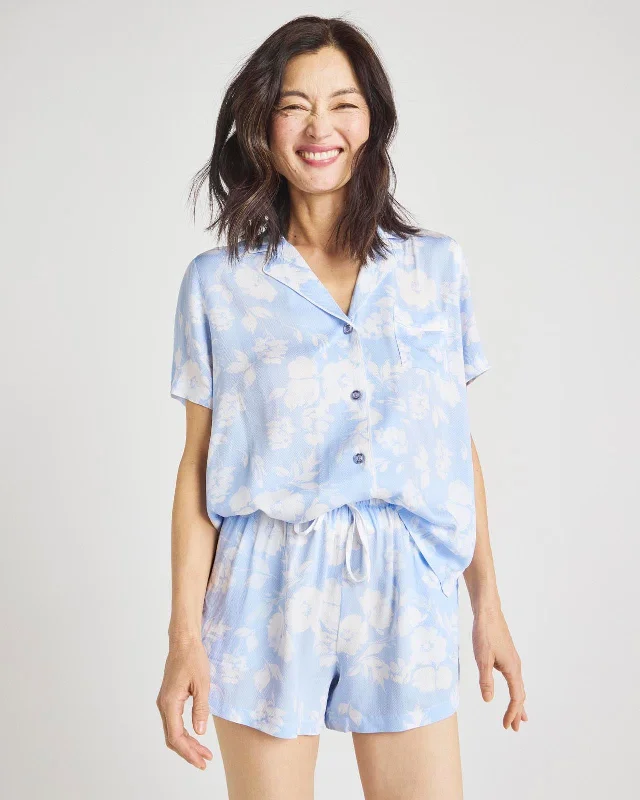 Soft Shadow Floral Blue Notch Top & Boxer PJ Set