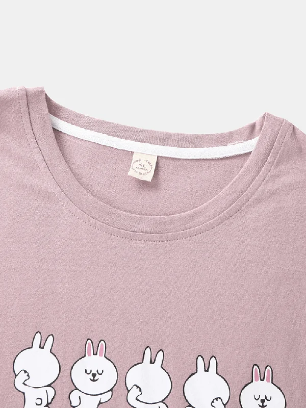 women-cartoon-rabbits-print-long-sleeve-elastic-waist-jogger-pannts-home-cotton-pajamas-sets