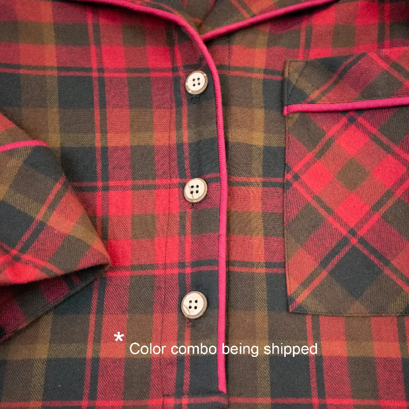 1001 / Woman's Knee Length Flannel Nightshirt in Maple Leaf Tartan Made In Canada