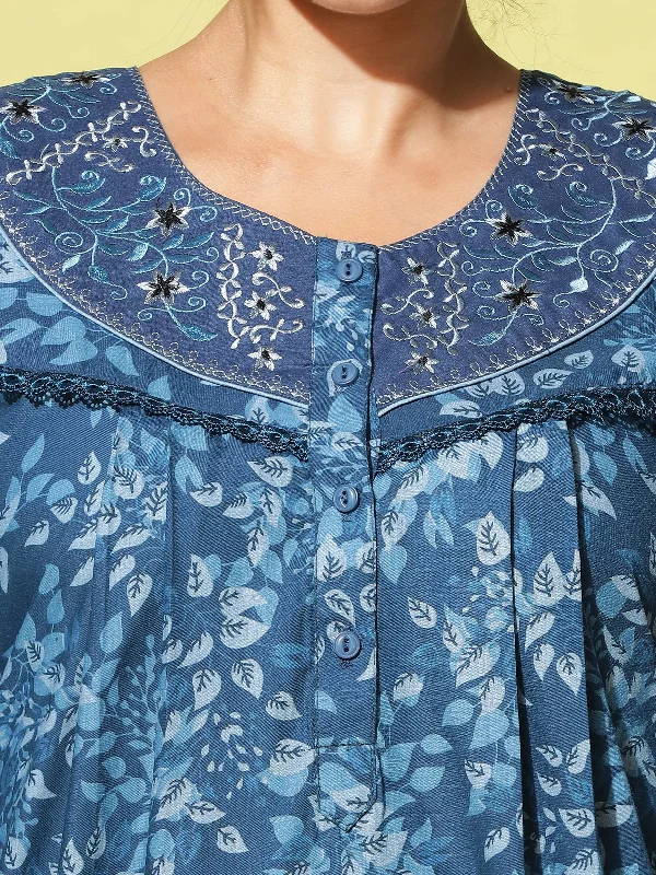 Blue Poly Viscose Designer Nighty