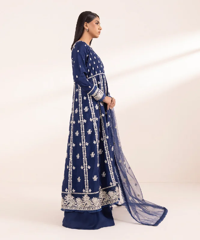 3 Piece - Embroidered Raw Silk Suit