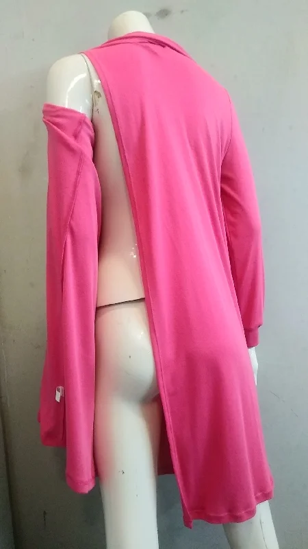 (L61) Ladies Nightie - Long Sleeves - ROSE PINK with Rose & White Neck Band