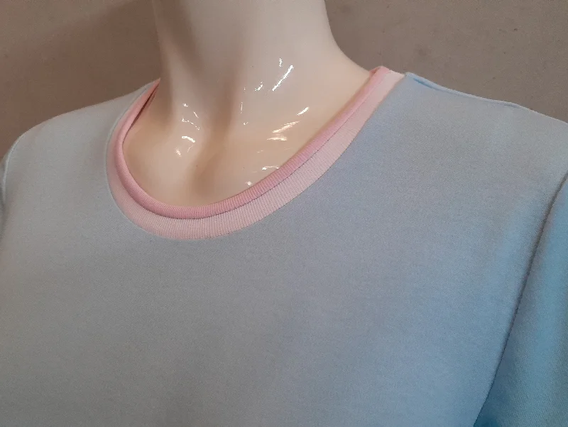 (L6) Ladies Nightie - Short  Sleeves - POWDER BLUE with Pink & White Neck Band