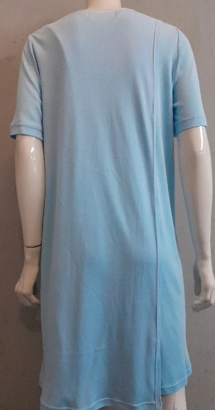 (L6) Ladies Nightie - Short  Sleeves - POWDER BLUE with Pink & White Neck Band