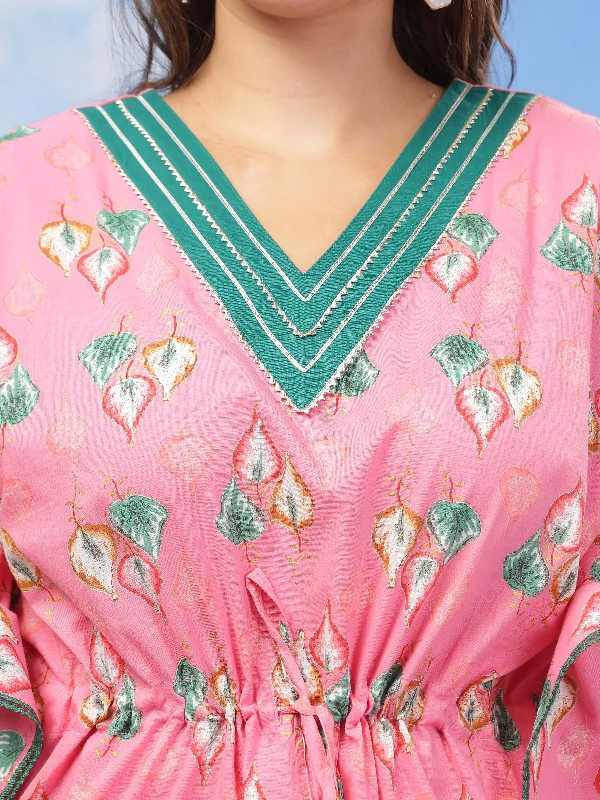 Premium Pink Cotton V Neck Kaftan