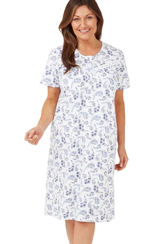 Pretty Paisley 40"" Pure Cotton Jersey Short Sleeve Nightdress