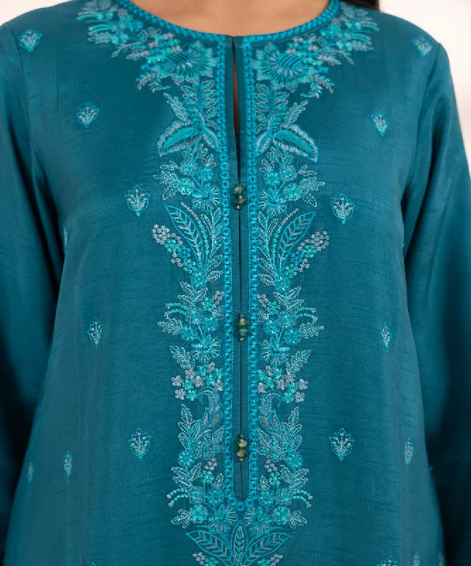 3 Piece - Embroidered Raw Silk Suit