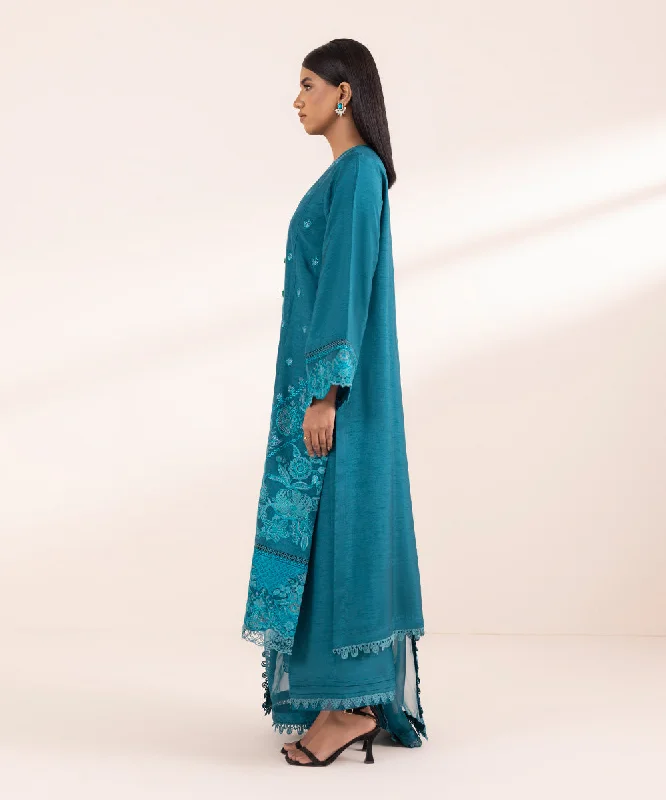 3 Piece - Embroidered Raw Silk Suit