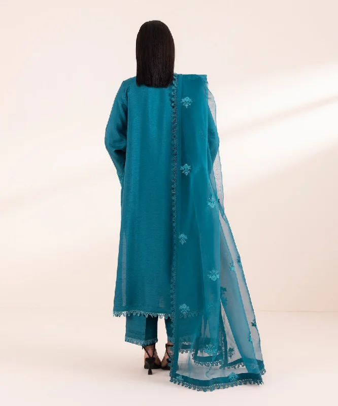 3 Piece - Embroidered Raw Silk Suit