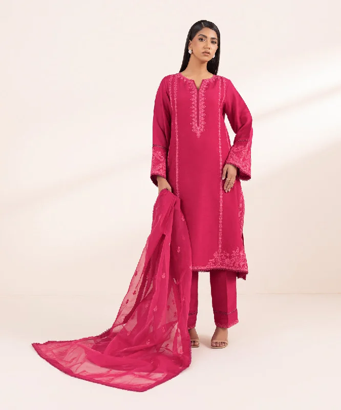 3 Piece - Embroidered Raw Silk Suit