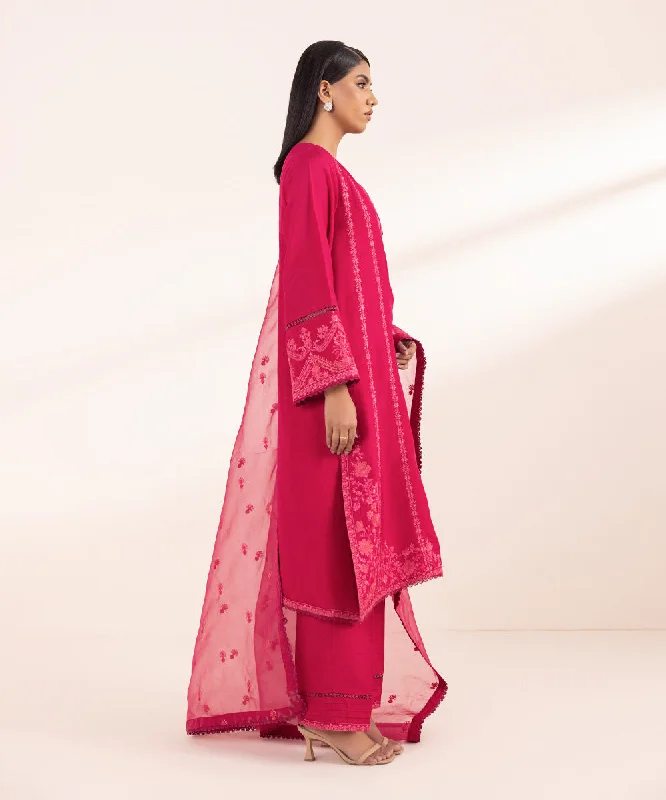 3 Piece - Embroidered Raw Silk Suit