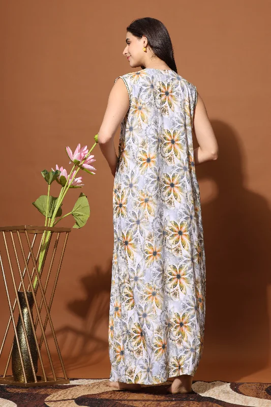 Stylish Sunflower Sleeveless Rayon Maxi Nightgown