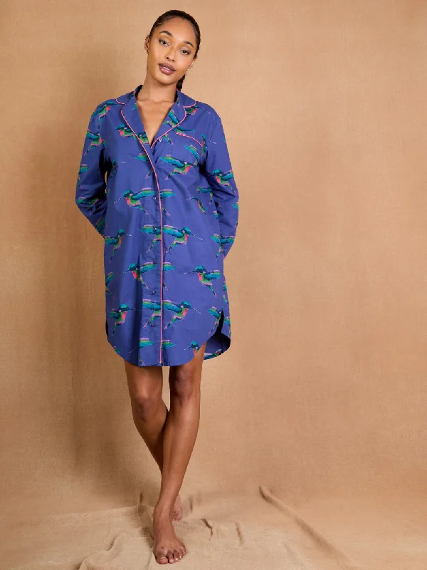 Womens Cotton Nightshirt Navy Hummingbird