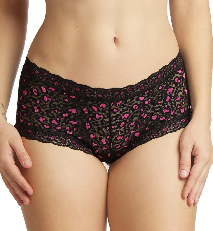 Hanky Panky Cross Dyed Leopard Boyshort (7J1201P) - Black/Tulip Pink