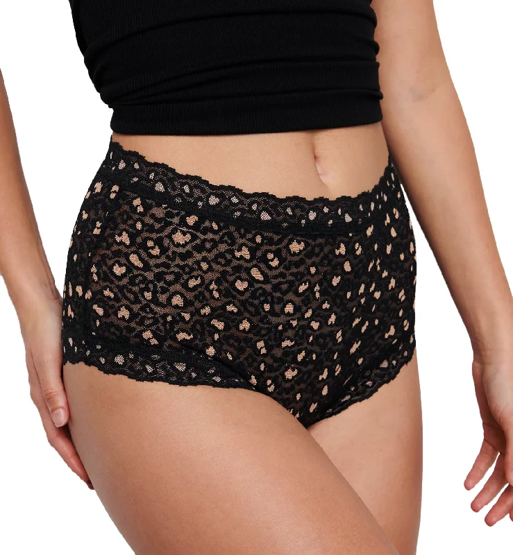 Hanky Panky Cross Dyed Leopard High Rise Boyshort (7J1292) - Black/Praline