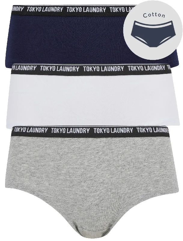 Elia (3 Pack) Assorted Hipster Briefs in Peacoat Blue / Bright White / Light Grey Marl - Tokyo Laundry