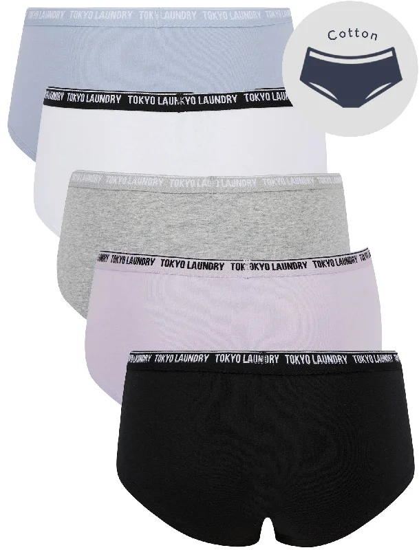 Ellie (5 Pack) Assorted Hipster Briefs in Jet Black / Thistle / Light Grey Marl / Bright White / Eventide - Tokyo Laundry