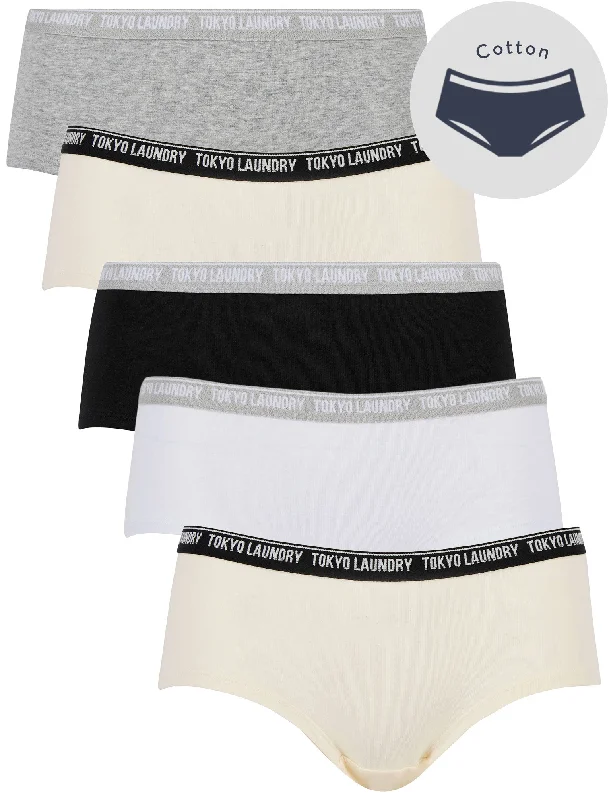 Ellie (5 Pack) Assorted Hipster Briefs in Jet Stream / Bright White / Jet Black / Light Grey Marl - Tokyo Laundry