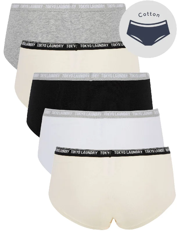 Ellie (5 Pack) Assorted Hipster Briefs in Jet Stream / Bright White / Jet Black / Light Grey Marl - Tokyo Laundry