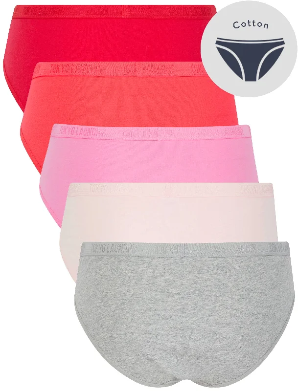 Hollie (5 Pack) Cotton Assorted Briefs in Light Grey Marl / Barely Pink / Sachet Pink / Paradise Pink / Barberry - Tokyo Laundry