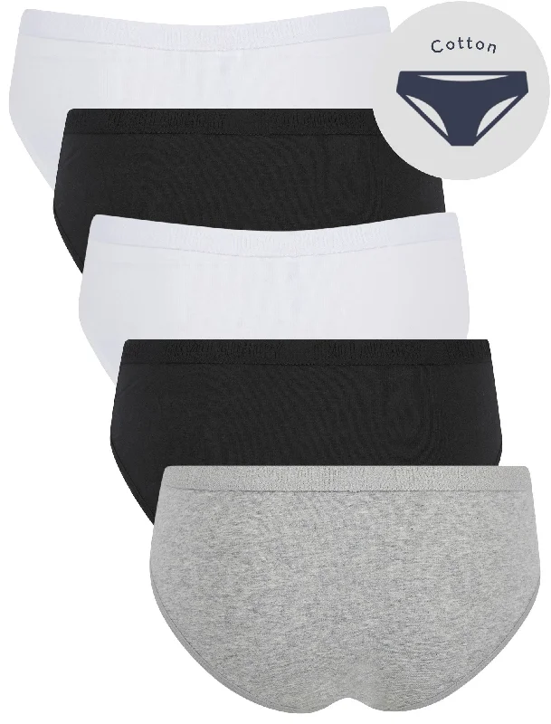 Jojo (5 Pack) Cotton Assorted Briefs in Light Grey Marl / Jet Black / Bright White - Tokyo Laundry