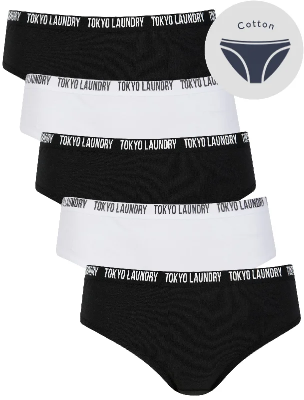 Katie (5 Pack) Cotton Assorted Briefs in Jet Black / Bright White - Tokyo Laundry