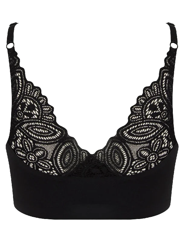 Lola (2 Pack) Non-Wired Full Cup Soft Padded Stretch Nylon Bralette with Back Lace Detail in Jet Black / Mink - Tokyo Laundry