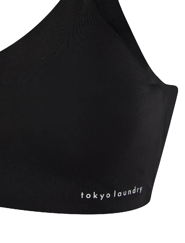 Lola (2 Pack) Non-Wired Full Cup Soft Padded Stretch Nylon Bralette with Back Lace Detail in Jet Black / Mink - Tokyo Laundry