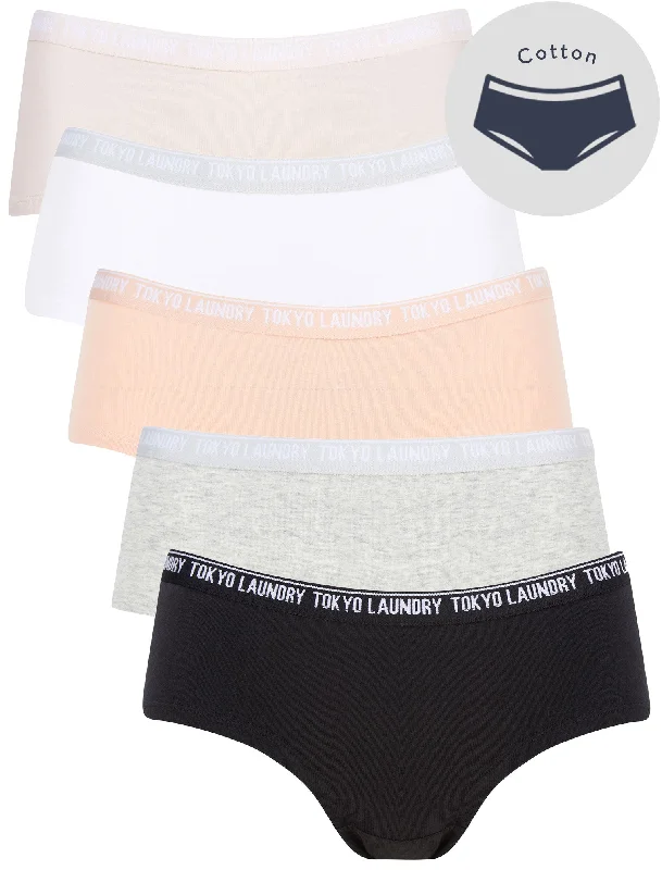 Lucy (5 Pack) Assorted Hipster Briefs in Jet Black / Light Grey Marl / Evening Sand / Bright White / Hushed Violet - Tokyo Laundry