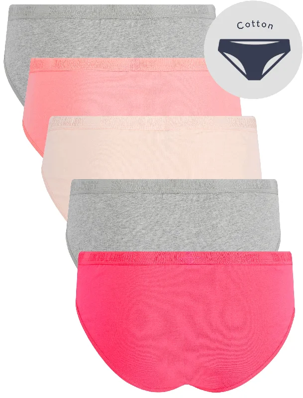 Matilda (5 Pack) Cotton Assorted Briefs in Pink Lemonade / Light Grey Marl / Gossamer Pink / Quartz Pink - Tokyo Laundry