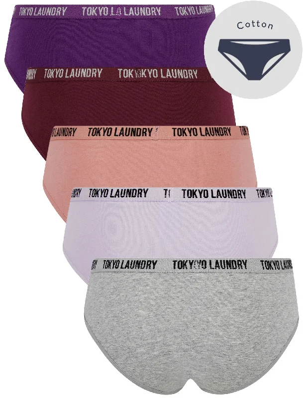 Molly (5 Pack) Cotton Assorted Briefs in Light Grey Marl / Thistle / Ash Rose / Maroon Banner / Majesty - Tokyo Laundry