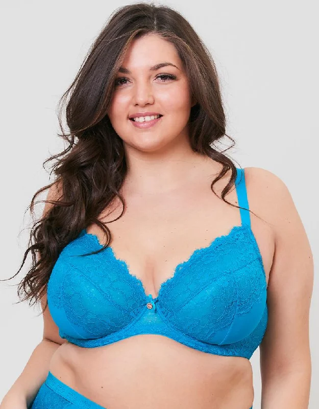 Oola Lace & Logo Balconette Bra Teal