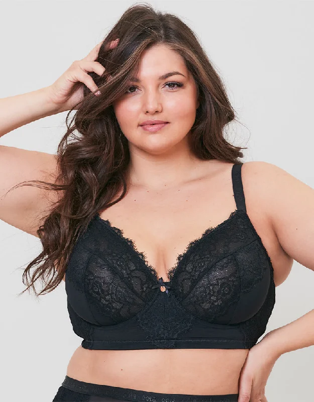 Oola Lace & Logo Longline Balconette Bra Black