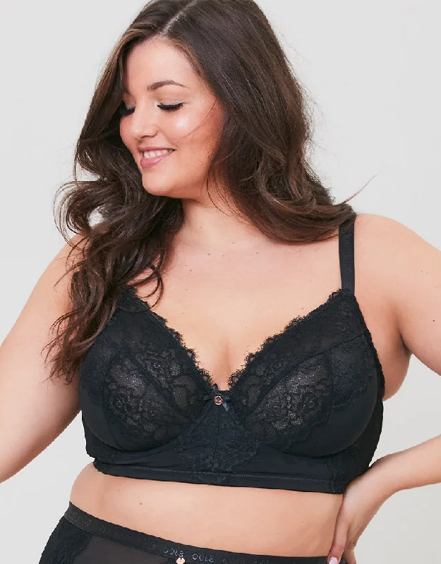 Oola Lace & Logo Longline Balconette Bra Black