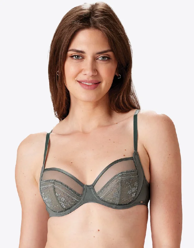 Pretty Polly Botanical Lace Balcony Bra Sage