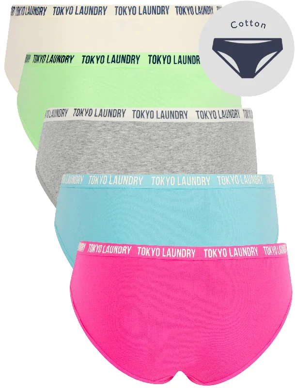 Robyn (5 Pack) Cotton Assorted Briefs in Jet Stream / Patina Green / Light Grey Marl / Blue Topaz / Fuchsia Purple - Tokyo Laundry