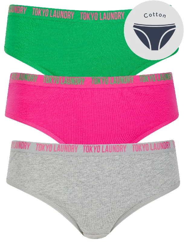 Rosie (3 Pack) Cotton Assorted Briefs in Light Grey Marl / Magenta / Fern Green - Tokyo Laundry