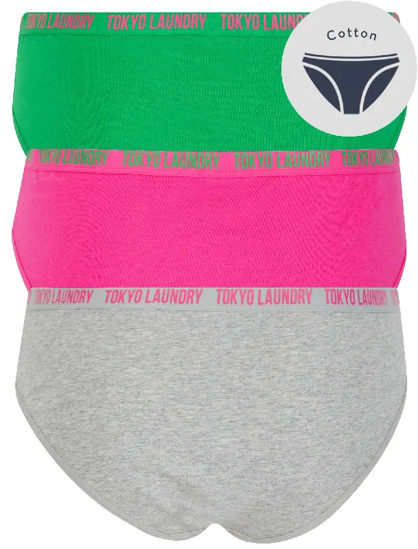 Rosie (3 Pack) Cotton Assorted Briefs in Light Grey Marl / Magenta / Fern Green - Tokyo Laundry