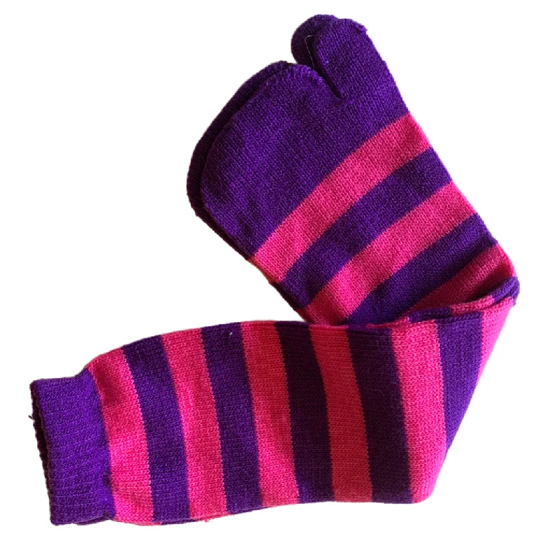 Hot Pink and Purple Striped One Toe Socks circa 1980s