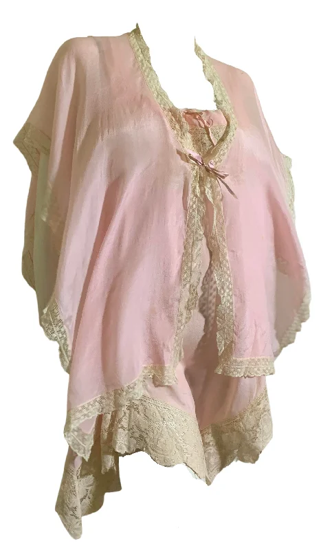 ON LAYAWAY Rose Petal Pink Tissue Silk Step-In Chemise and Float circa 1920s