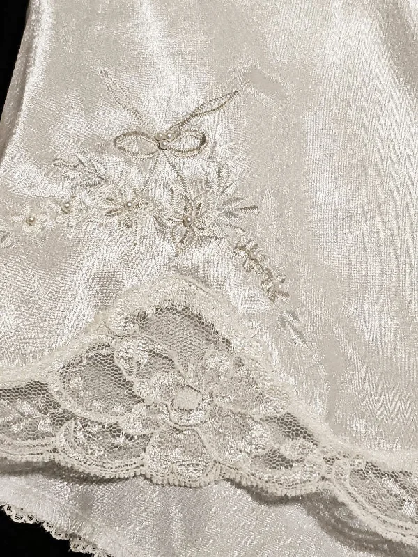 VINTAGE GO SOFTLY BRIDAL LIQUID SATIN PANTIES WITH PEARLS EMBROIDERY AND LACE - SIZE LARGE