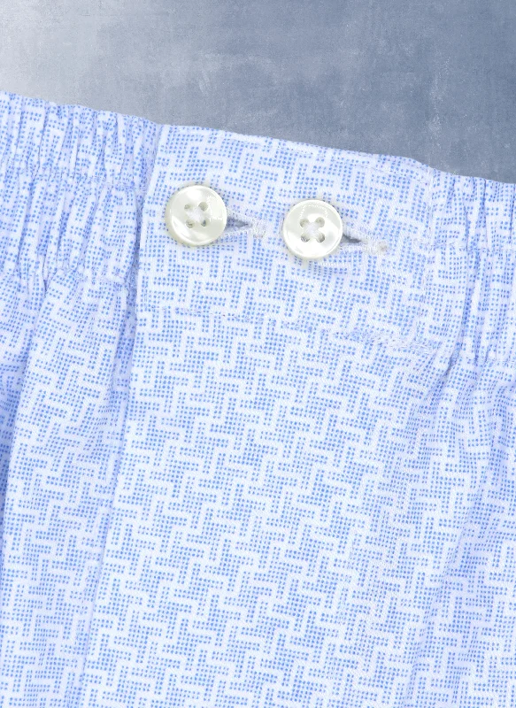 The Perfect 2-Button Knit Boxer in Light Blue Geometric Square