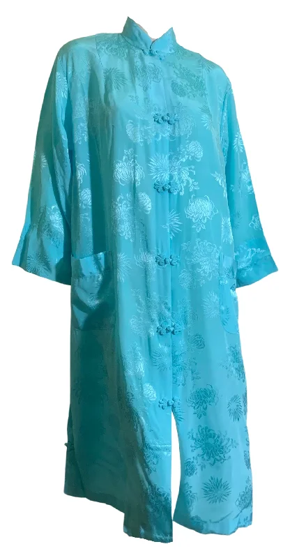 Turquoise Asian Style Rayon Robe circa 1960s